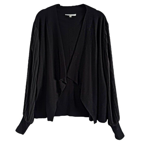 Sioni Sweaters - SIONI SHEER PLEATED SLEEVES TOPPER SWEATER OPEN FRONT CARDIGAN SZ L